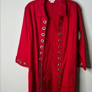 Tia Dresses Red Trench Coat with Grommet Accents